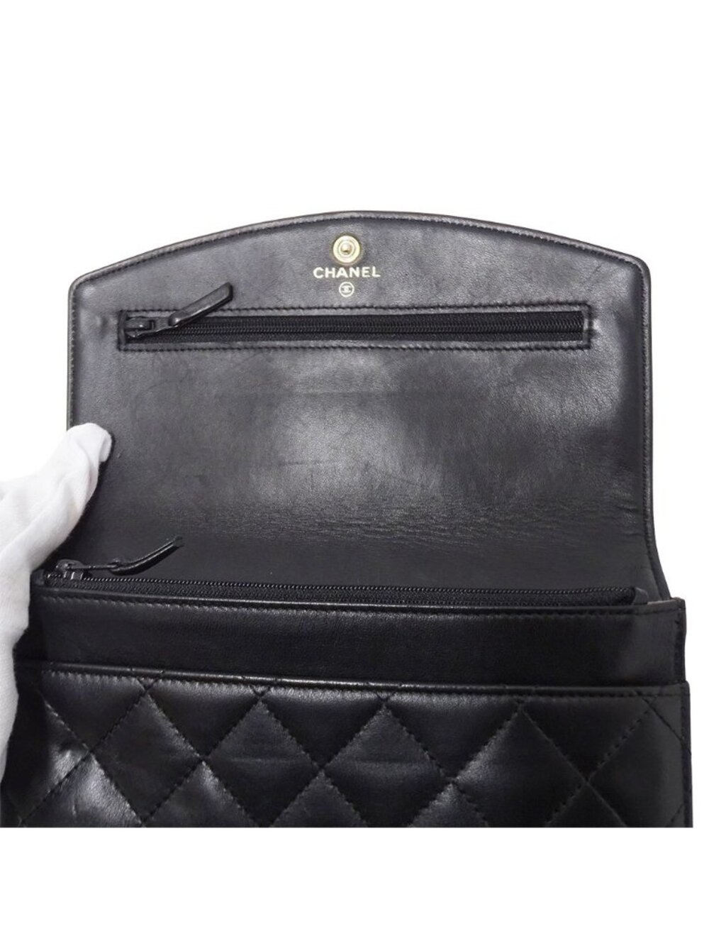 Chanel Quilted Clutch Wallet Lambskin Black Silver - Picture 9 of 15